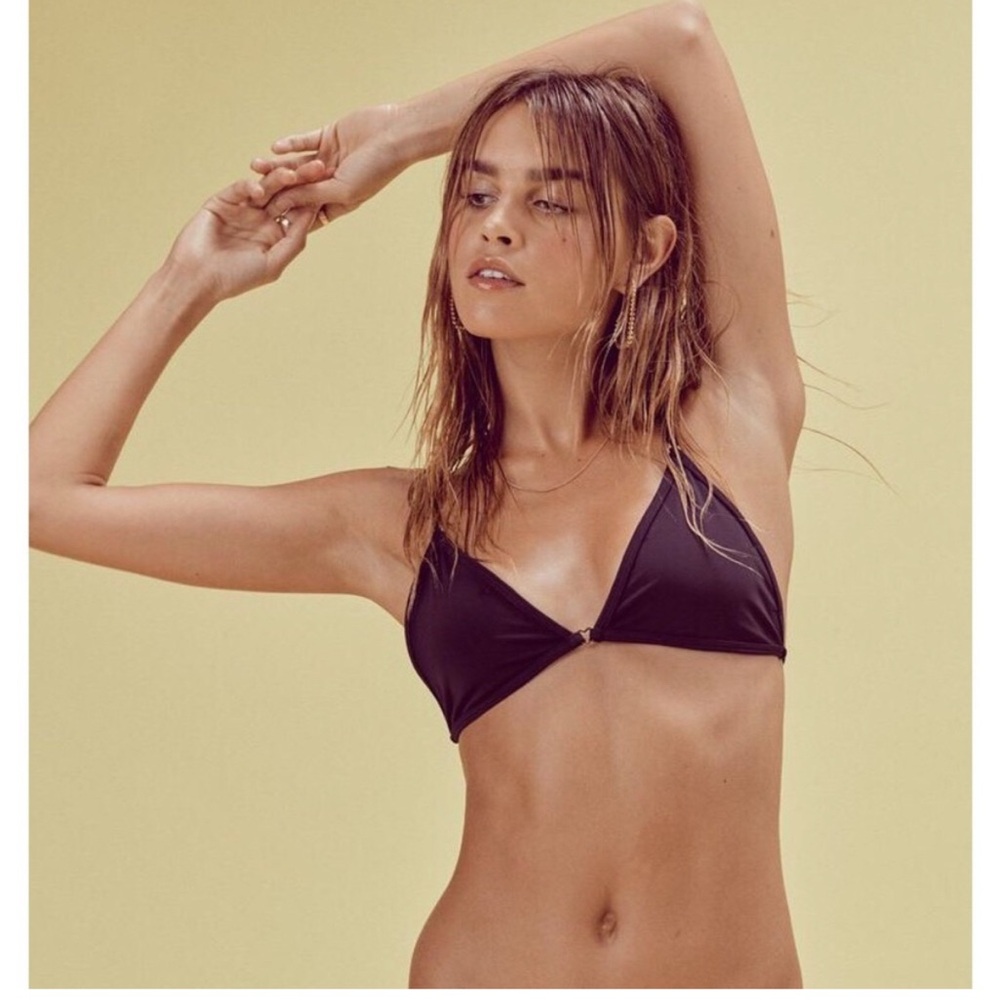 For Love And Lemons Black Bikini Top with Heart Detail